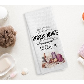 NOQL Bonus Mom's Kitchen Towels and Dishcloths, Bonus Mom Gifts, Mom Gifts, Bonus Mom, Bonus Mom's Drying Cloth Hand Towels Tea Towels for Bathroom Kitchen, 16×24 Inches