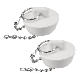 sourcing map 2 Pcs Tub Stoppers, Rubber Bathtub Stoppers 1-1/8" to 1-1/4" Kitchen Sink Drain Stopper, Bathroom Drain Plug with Pull Ring and 15" Beaded Chain, White
