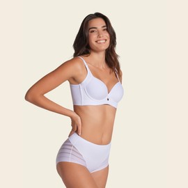 Leonisa High Waisted Invisible Tummy Control Shapewear for Women - Stripe Lace Ladies Underwear Panties White