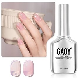 GAOY- Esmalte de uñas en gel Jelly Nude, esmalte en gel translúcido Sheer Pink Crystal de 16 ml, curado con luz UV