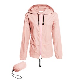Avoogue Raincoat Women Lightweight Waterproof Rain Jackets Packable Outdoor Hooded Windbreaker Running Coat (Pink XXL)
