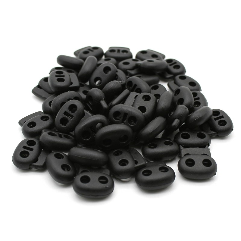 DOJA Barcelona Cord Locks, Black, 25 mm, Plastic Cord Closures,