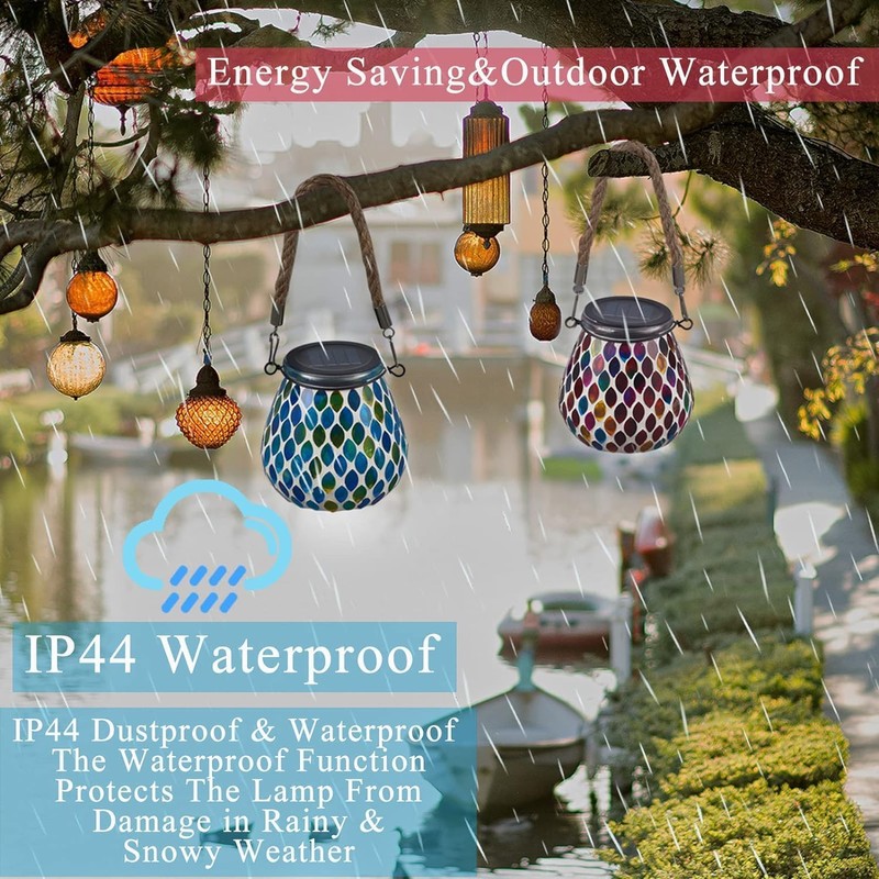 Zarmanuae Mosaic Solar Lanterns Outdoor Hanging Lights, Red & Blue