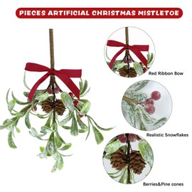 MYUPDALIN Christmas Mistletoe Decor, Artificial Mistletoe Ornament with Red Bow Christmas Decoration for Indoor Christmas Party Decorations (2 Pieces)