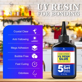 UV Resin Kit with Light, 60g UV Glue for Bonding & Curing in Seconds - Professional UV Flashlight for Jewelry UV Glue Adhesive, Plastic Welding & Glass/Acrylic Repair - Strong Bonding Craft Resin Set