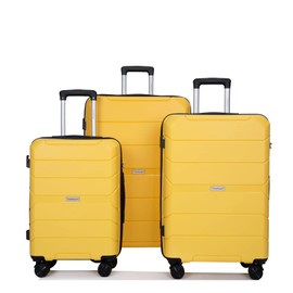 Luggage 3 Piece Expandable Suitcase with TSA Lock ABS, Durable Luggage Set, Lightweight Suitcase with 2 Hooks, Spinner Wheels - side 20in24in28in (Yellow)