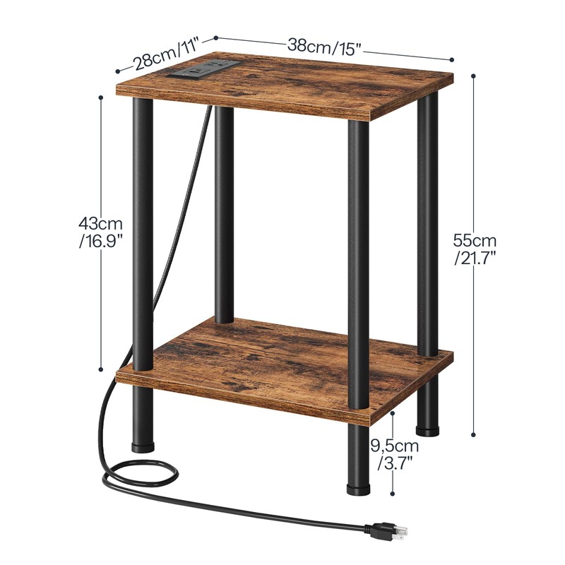 HOOBRO Side Table with Charging Station, Set of 2 End