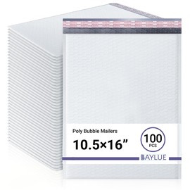 BAYLUE White 10.5x16 Inch Large Poly Bubble Mailers #5 | Padded Envelopes with Self Seal | Air Lined Cushioned Bubble Mailer | Usable Size 10.5x15 | 100 Pack Bulk | Lightweight shipping Bags