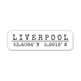 Squiddy Liverpool United Kingdom - City Coordinates Travel Luggage Vinyl Sticker Decal - Large Size (11" Wide)