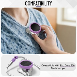 Avenuebool All in One Protection Kit Compatible with EKO Core 500, 3 Pcs 2.5D Tempered Glass Screen Protector 3 Digital Stethoscope Chestpiece Cover & 12 Silicon Ear Tip(Gradient Purple)
