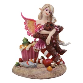 Ebros Festive Christmas Eve Holiday Fairy Hugging Gingerbread Man Statue by Amy Brown 'TWAS The Night' Faery Garden Fantasy Collector Figurine As Accent Decor or Gift Idea