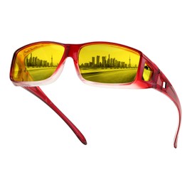 FEISEDY Men Women Night Driving Glasses Fit over Glasses Anti-Glare Polarized Wrap Yellow Sunglasses Over Glasses B2593