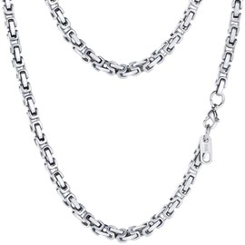 PROSTEEL 24 Inch Necklace Stainless Steel Chain 4mm Byzantine Necklace For Men
