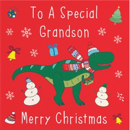 Hunts England - Grandson Christmas Card - To A Special Grandson - Merry Christmas - Dinosaur Collection