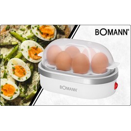 Egg Cooker for 6 Eggs with 400 Watt Removable Egg Holder Acoustic End Signal (Measuring Cup, Egg Picker, Heating Bowl Non-Stick Coating, Buzzer, Indicator Light, White)