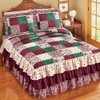 Collections Etc Patchwork Triple Ruffle Bedspread in Burgundy, Green and