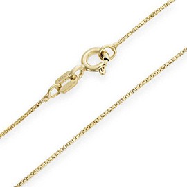 1mm 18K gold plated on solid sterling silver 925 Italian diamond cut BOX link chain necklace bracelet anklet with lobster claw clasp - inch 16"/40cm