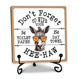 5" Wooden Plaque,Don't Forget To Wipe Your, Western Donkey Decor With 1 Metal Support, Bathroom Toilet Decor, Rustic Farmhouse Home Guest Room Bathroom Decorations And Accessories -B10