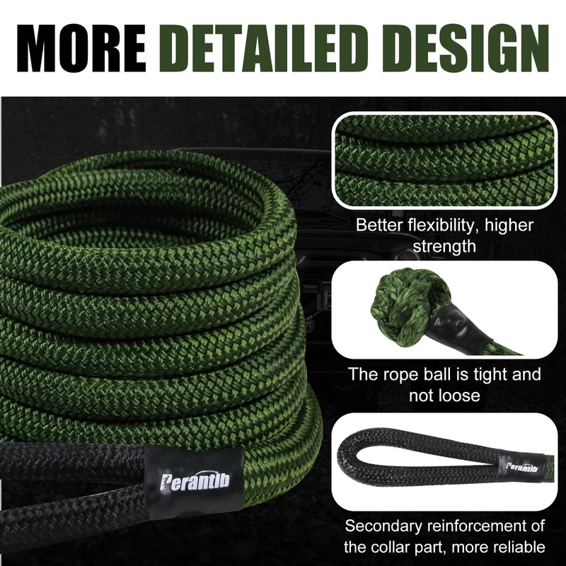 Perantlb Kinetic Recovery Rope - 1" x 20ft (33000lbs), Tow