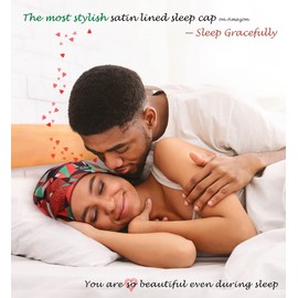 Adjustable Satin Lined Sleep Cap for Dreadlocks Curly Hair Large Head-Stay On Overnight, Shine Orange, One Size