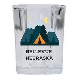 R and R Imports Bellevue Nebraska 2 Ounce Square Base Liquor Shot Glass Tent Design