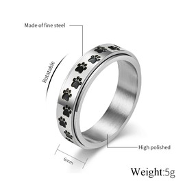 ANIEJUFI Men's Women's Stainless Steel Fidget Spinner Rings Puppy Dog Cat Paw Cute Animal Footprints Stress Relieving Anxiety Ring, Metal, No Gemstone