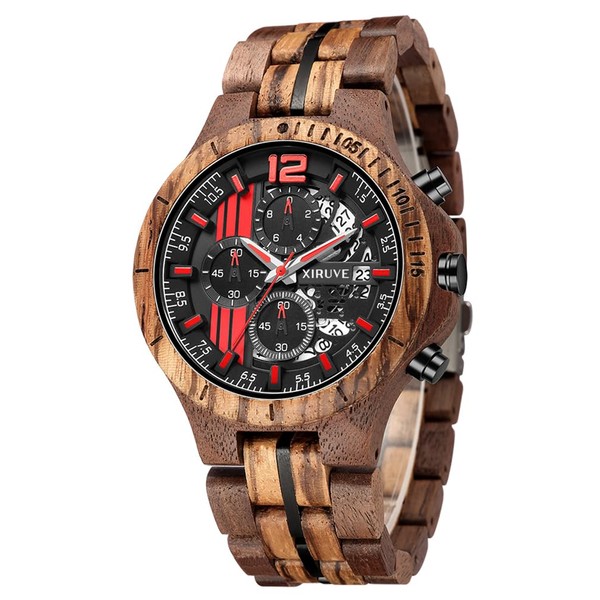 XIRUVE Wooden Quartz Watch for Men Date Chronograph with Gift