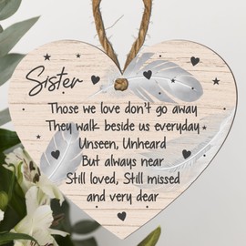 Sister Memorial Plaque - Beautiful Memorial Keepsake for Remembering a Beloved Sister - 'Those We Love Don’t Go Away' Feather and Heart Design with Sentimental Message