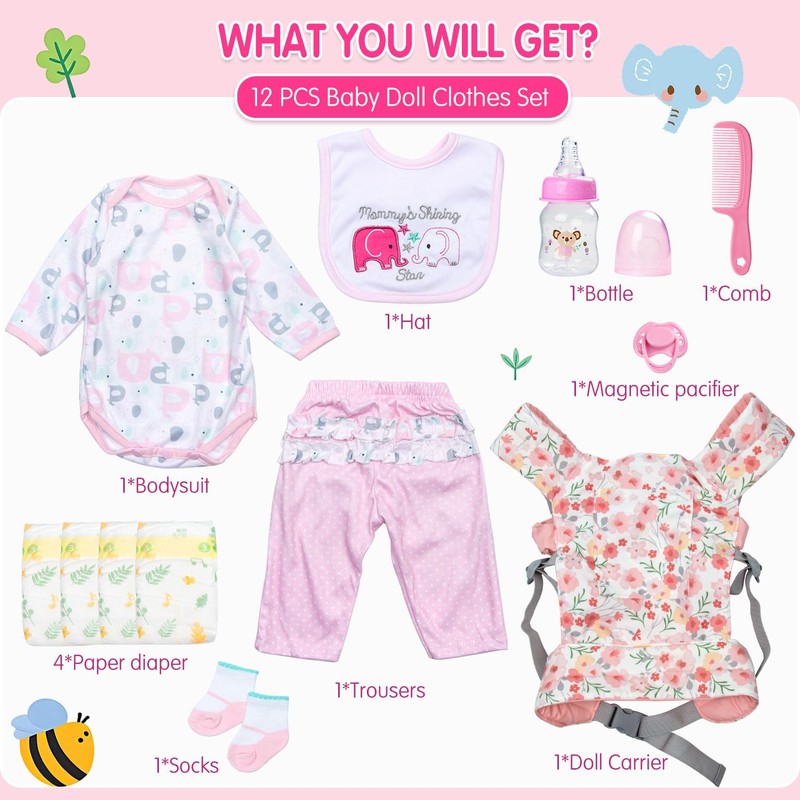 Baby Doll Carrier and Accessories Set for 17-22 Inch Kids