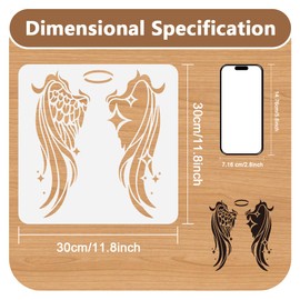 Angel Wings Stencil for Painting 30 x 30cm Reusable Plastic Stencil for Painting on Wall Wood Furniture Fabric Canvas, DIY Craft Stencil