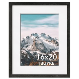 IBUYKE 16x20 Picture Frame,Solid Oak Wood 16x20 Photo Frame with Mat to 11x14,16x20 Picture Frames With Tempered Glass,Wall Mount Display,Home Decor,Black Oak 20 x 16 Frame,UWPF1620B
