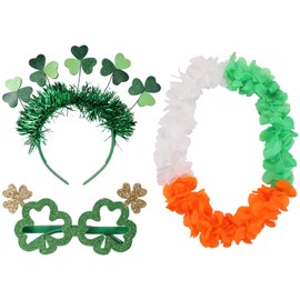 PinkSheep St Patricks Day Accessories: Irish Headband, Shamrock Glasses & St.Patricks Day Necklace Leis - St Patricks Day Gifts for Kids - 3Pcs St Patricks Day Outfit for Party Supplies Green