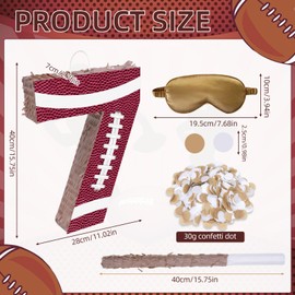 16Inch Football Number 7 Piñata Includes Blindfold, Wooden Stick and Confetti for Game Day Tailgate Party Decorations - 15.8”x 11”x 2.76”