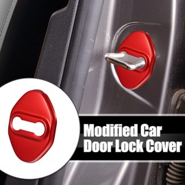 X AUTOHAUX 4 Pcs Stainless Steel Car Door Lock Latches Cover Protector Caps Red