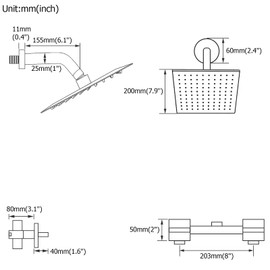 FSCEPIXI 2 Handles Shower Faucet Set,Two Handle Shower with 8'' Stainless Steel Shower Head Combo Set,Single Function Shower Trim Kit with Rough-in Valve,Matte Black