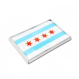 Perdecor Chicago Flag Sticker Emblem Decal Car Chrome Flags, 2 Pack, 3 x 2 inches