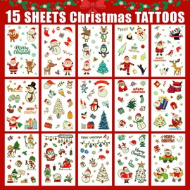 Acevegue 15 Sheets Christmas Tattoos for Kids, 170 Luminous Temporary Tattoos for Christmas Decorations, Christmas Stocking Fillers Xmas Eve Box Fillers Party Games Bags Ornaments