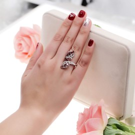 Uloveido Fashion Platinum Plated Wide Flower Ring with Oval Cut Red Rhinestone Cocktail Wedding Jewelry for Women J656 (Red, Size 5)