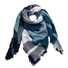 Autiga® Women's Winter Knitted Scarf Checked XXL Wool Scarf Oversized Square Winter Scarf, Karo V Petrol