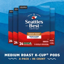 Seattle’s Best Coffee, Medium Roast K-Cup Coffee Pods, House Blend, 100% Arabica, 4 Boxes (96 Pods Total)