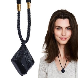 TAMHOPE Schwarze Turmalin Halskette,Heilkristall Roh Turmalin Chakra Halskette,Schwarz