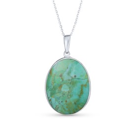 Blue Turquoise Large Oval Wishing Tree Family Tree of Life Pendant Necklace Western Jewelry for Women .925 Sterling Silver