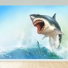 SULLOTSY 7x5ft Fabric Shark Theme Backdrop Blue Ocean Emerging White