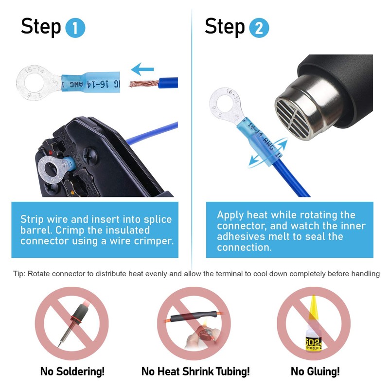 TICONN 250Pcs Heat Shrink Wire Connectors, Waterproof Automotive Marine Electrical