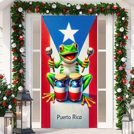 BlissYard Puerto Rico Frog Door Cover Banner Front Door Party Decor Party Frog Door Backdrop Decorations Photography Background 71 x 35 inch Indoor Outdoor Porch Sign For Birthday Christmas