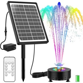 AISITIN Outdoor Solar Water Pump with 16 Nozzles, LED Lights & Remote Control for Garden