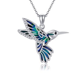 VENACOLY Abalone Shell Hummingbird Necklace Sterling Silver Hummingbird Pendant Bird Animal Mother's Day Jewellery for Women Mum Mom