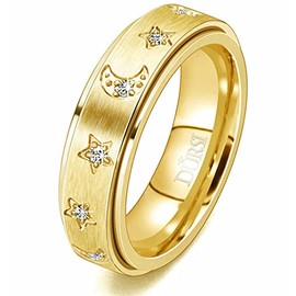 DURSI Moon Star Spinner Ring Fidget Anxiety Worry Rings for Women Girls Stainless Steel Engagement Wedding Promise Band with CZ Diamends 6mm (18K Gold, 6)