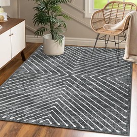 CAROMIO Living Room Rug 10x13 Washable Rug Large Indoor Non Slip Geometric Rug Modern Abstract Area Rug Accent Floor Cover Stain Resistant Contemporary Area Rug for Bedroom Home Decor Black