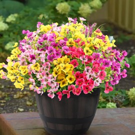 KDVOG Artificial Fake Plants Flowers for Outdoor Spring Summer Decoration, 15 Bundles Faux Phalaenopsis Eucalyptus Flowers Lavender UV Resistant Realistic for Front Door Porch Planter Patio Yard